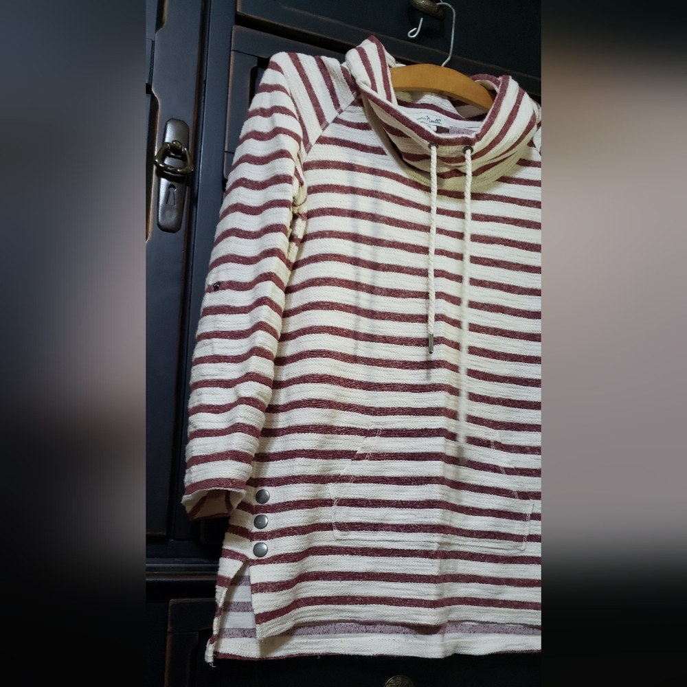 Simply Noelle Cream and Maroon Striped Pullover Hoodie